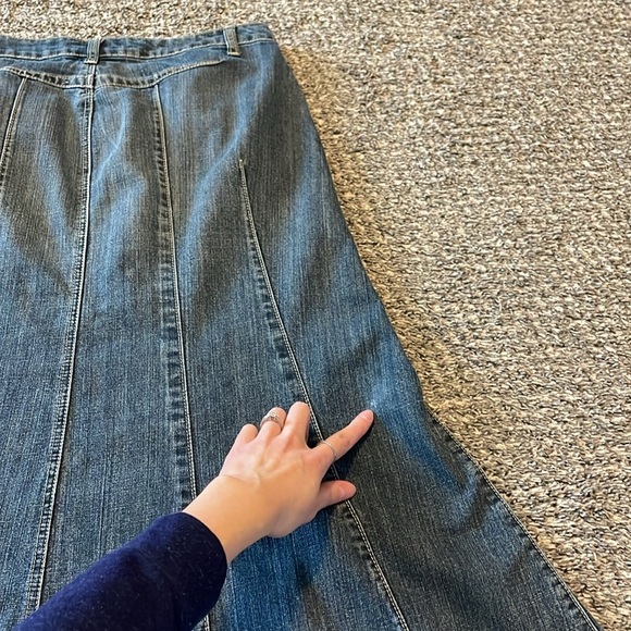 Denim Maxi Skirt Motto Jean Women's 10 Flare Modest Dark Wash Trendy Trumpet - Picture 11 of 11